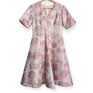 Gal Meets Glam Adair Pink Metallic Floral Print Fit N Flare Dress Womens Size 4P